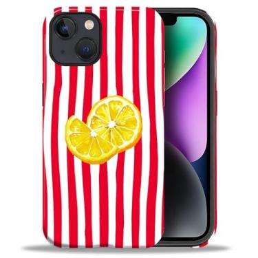 Imagem de Capa para iPhone 15 Estética Padrão Bonito Fino À Prova de Choque Proteção de Corpo Inteiro para Meninas Mulheres, P Listras Vermelhas Limão