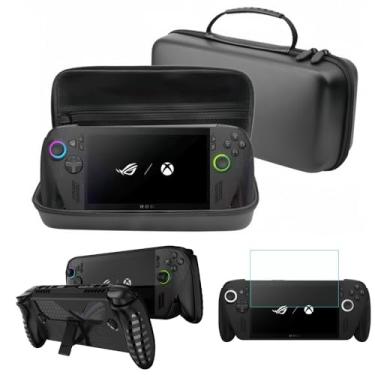Imagem de Coyktonty Estojo de transporte com 3 conjuntos para ROG Xbox Ally X/ROG Xbox Ally, estojo de transporte de poliuretano + capa protetora de silicone transparente + película protetora (preto)