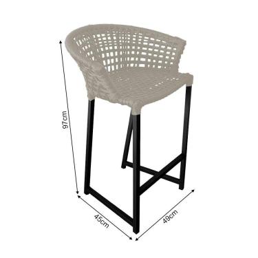 Imagem de Banqueta Reis Em Corda Náutica E Base Em Alumínio Preta Para área Gourmet Externa Areia Bege