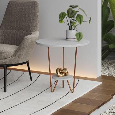 Imagem de Mesa Lateral Redonda Industrial Italy Ferro Cobre E Tampo Branco