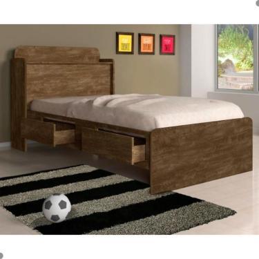 Imagem de Cama Solteiro Tamires Baú Castanho Com Gavetas