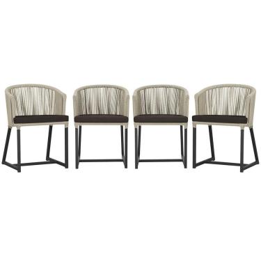 Imagem de 4 Cadeiras De Jantar Noronha Preta Corda Náutica E9 Trama Rami