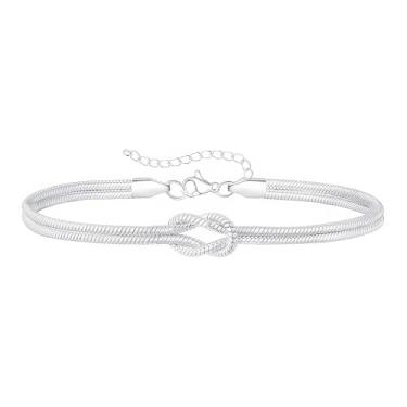 Imagem de Pulseira feminina delicada com nó de amor, corrente de cobra dupla ajustável, joia infinita da amizade de aço inoxidável, lembrança atenciosa (aço)