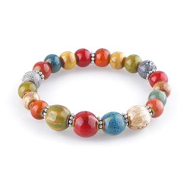 Imagem de KILIPOL Pulseira de contas de cerâmica colorida estilo étnico chinês hippie boêmio, estilo iterário e antigo, joia boêmia de praia de verão presente para mulheres presente de Natal (estilo9