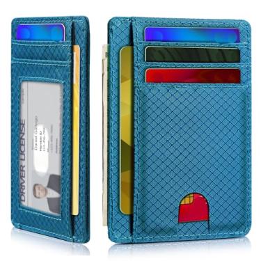Imagem de Carteira minimalista para homens e mulheres, bolso frontal fino para viagem, bloqueio RFID, carteira de nylon resistente à água para identidade e dinheiro, Azul marinho, Minimalista