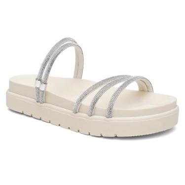 Imagem de Papete Feminina com Tiras Brilhantes, Plataforma em PVC, Sandália Confortável com Alça Cruzada, Preta e Branca (Branca, BR, Adulto, Numérico, 38)