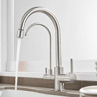 Imagem de Torneira misturadora de pia de cozinha de 3 vias 3 em 1 torneira de filtro de água beber direto quente e frio 2 modos torneira de cozinha filtrada de água purificada de latão - níquel escovado