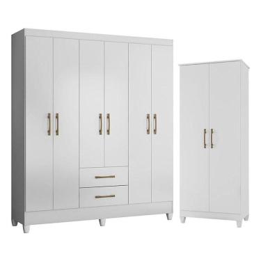 Imagem de Guarda Roupa Casal Panamá E Armário Multiuso Jade Branco Brilho - Moval