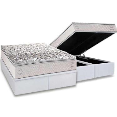 Imagem de Cama Box Baú Queen: Colchão Anatômico Herval Ag65 Santorini C1604 + Base Crc Linhão White (158x198)