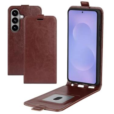 Imagem de Capa para Samsung Galaxy S26, capa de telefone flip vertical fina de couro PU capa protetora com fecho magnético com compartimento para cartão (marrom)