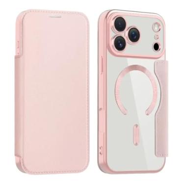 Imagem de SFDSUH Capa Flip Magnética em Couro PU com Revestimento Transparente e Suporte para Cartões para iPhone 16e (Para iPhone 16e/Rosa)