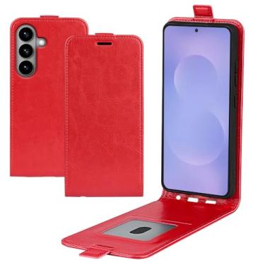 Imagem de Capa para Samsung Galaxy S26, capa de telefone flip vertical fina de couro PU capa protetora com fecho magnético com compartimento para cartão (vermelho)