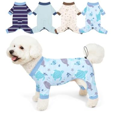 Imagem de Bienbee Pijamas para cães, pacote com 4 roupas fofas e macias para cachorros, pijamas para cães, pijamas, roupa ajustável, respirável e elástica para cães pequenos, médios e grandes, meninas e meninos