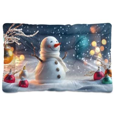 Imagem de SEHANY Cama de Natal com flocos de neve, boneco de neve, para cães, gatos, com fundo antiderrapante, caixa de canil, colchão macio, lavável, para cães pequenos, médios e grandes, gatos, 91 x 61 cm