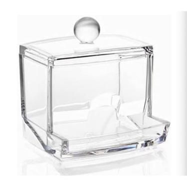 Imagem de Porta Cotonete em Acrílico Transparente com Tampa, 7x7x9cm, Organizador para Hastes de Algodão, Plástico Resistente, 80g