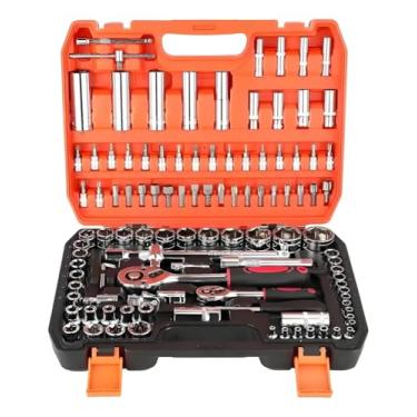 Imagem de Kit Jogo de Soquetes com Chave Catraca, 108 Peças, Encaixe de 1/4" Soquetes Métricos, Allen e Torx, Barra Extensora em Aço Cromo Vanádio, caixa de ferramentas completa, kit de ferramentas completa