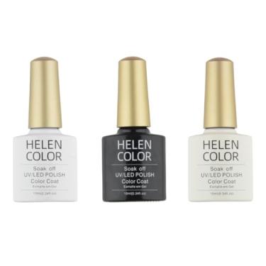 Imagem de HELEN COLOR Kit 3 Esmaltes em Gel UV/LED 10ml Cada Frasco Secagem Rápida Alta Durabilidade Acabamento Brilhante (Francesinha)