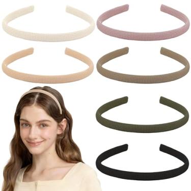 Imagem de Interesse 6 faixas finas para mulheres e meninas, sem pressão, tecido antiderrapante, faixas de cabelo estreitas para maquiagem (cor natural)