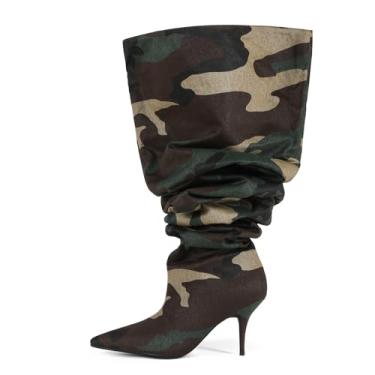 Imagem de CAGLGLZ Botas de cano alto femininas cano alto de cano alto acima do joelho, bico fino, despojado, elegante, sem fecho, botas longas, Camuflagem, 42 BR