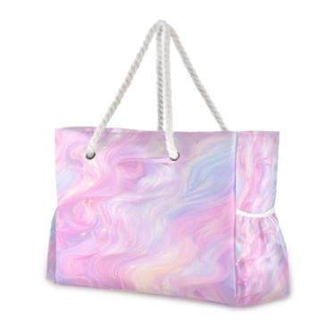 Imagem de Wassud Bolsa de praia abstrata fumê grande bolsa de praia para mulheres, à prova d'água, à prova de areia, bolsa de viagem com zíper e bolso para piscina, academia, acampamento