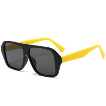 Imagem de Óculos de sol quadrados com armação grande e clássica, moda feminina e masculina, para dirigir e viajar, UV400 (amarelo e cinza)