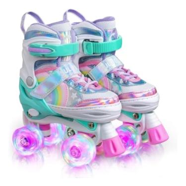 Imagem de Patins Quad Ajustável Infantil com Freio Frontal – Conforto e Segurança(ARCO IRIS VERDE SEM KIT,DO 37 AO 40)