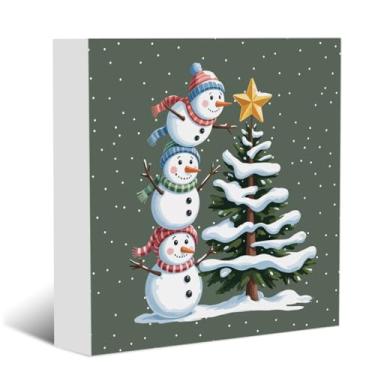 Imagem de YYDS Decorações de inverno, decoração de neve, decoração de Natal Sonwman decoração de inverno placa de caixa de madeira para escritório em casa, quarto, mesa, estante, mesa, placa de madeira