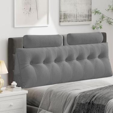 Imagem de Almofada triangular de veludo para cabeceira de cabeça, capa removível, cama de beliche, suporte de posicionamento do encosto, descanso de leitura relaxante (cinza com almofada de rolo, king (193 x 50