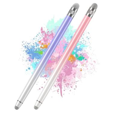 Imagem de 2 canetas Stylus para telas sensíveis ao toque, para iPhone/iPad/tablet, Android/Microsoft Surface, compatível com telas sensíveis ao toque (branco, rosa, branco e roxo)