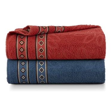 Imagem de Kit 2 Peças Toalha de Banho, 150x75cm, 100% Algodão, Gramatura 350g/m², Hipoalergênico, Macio e Absorvente (Vermelho e Azul)