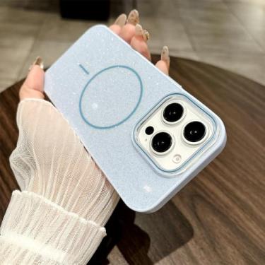 Imagem de Glitter para capa magnética para iPhone 15 11 12 13 14 16 Pro Max Plus, carregamento sem fio, capa traseira Bling Candy Color, azul menta, para iPhone 15