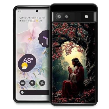 Imagem de CARLOCA Capa compatível com Google Pixel 7A para meninas e meninos, capa rígida, proteção à prova de choque, TPU antiderrapante, para Google Pixel 7A, estampa moderna Jesus rezando a Deus, flores