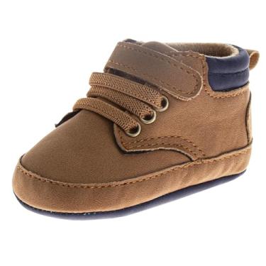 Imagem de Josmo Tênis unissex para bebês meninos e meninas – Sapatos infantis sem cadarço para primeira caminhada, tênis casual infantil (tamanho 2-4 infantil), Marrom escuro, 16