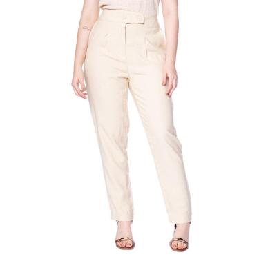 Imagem de Calça Feminina The Style Box Reta Cintura Alta Bege-Feminino