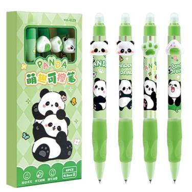 Imagem de MOZXIRZ 4 canetas de gel apagáveis fofas canetas retráteis de desenho animado panda 0,5 mm ponta fina tinta azul caneta de escrita suave para mulheres, meninas, meninos, material escolar (tinta
