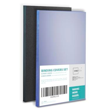 Imagem de Binditek Conjunto de 100 capas de encadernação e costas, 21 x 35 cm, incluindo 50 peças de capas de encadernação de PVC transparente de 8 mil, 50 capas poli texturizadas de areia de 12 mm