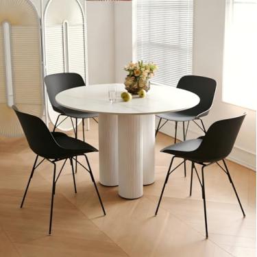 Imagem de LESHI Cadeiras de jantar modernas de plástico com pernas de madeira, cadeiras de cozinha sem braços para salas de jantar, escritórios, restaurante (preto, pacote com 2)