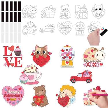 Imagem de JAPBOR Kit de artesanato para colorir Dia dos Namorados - 30 peças de ímãs coloridos para crianças, adesivos magnéticos de geladeira com tema romântico doce DIY para atividades de pintura de desenho