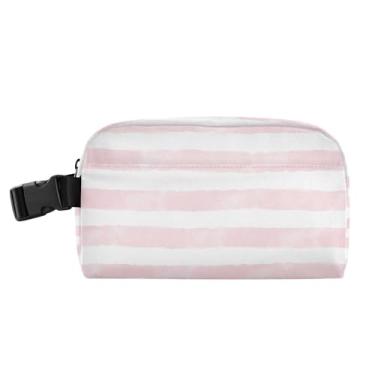 Imagem de TSENQUE Lancheira personalizada com listras em aquarela rosa e branca para mulheres, meninas, lancheira masculina e infantil, lancheira para trabalho, bolsa térmica para escola