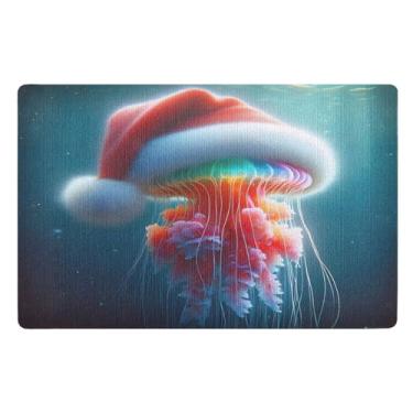 Imagem de Joisal Tapete de boas-vindas de Natal chapéu de Papai Noel água-viva ao ar livre, tapetes para patas enlameadas absorvente grande tapete de porta 81 x 50 cm