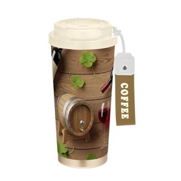 Imagem de TSENQUE Caneca de café de viagem 16+ Oz, copo de café de viagem com revestimento cerâmico com canudo e tampa, copo isolado a vácuo de aço inoxidável, garrafas de vinho, balde de uvas, verde