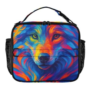 Imagem de Joisal Wolfs Lancheira com pintura colorida para mulheres, meninas, lancheira masculina e infantil, lancheira para trabalho, reutilizável, bolsa térmica para meninos