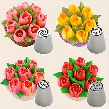 Imagem de Conjunto de 4 bicos de tubulação de aço inoxidável, ferramentas de decoração de bolo, dicas de gelo, decoração de cupcake, acessórios de panificação