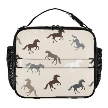 Imagem de Lancheira de cavalos em aquarela marrom branca para mulheres, meninas, lancheira com alça de ombro, masculina, crianças, lancheira para trabalho e adultos, linda bolsa térmica