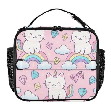 Imagem de Joisal Lancheira personalizada fofa de unicórnio arco-íris rosa para mulheres meninas lancheira alça de ombro ajustável masculina crianças lancheira para trabalho rosa bolsa isolada engraçada