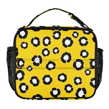 Imagem de Lancheira amarela com estampa de leopardo para mulheres, meninas, lancheira com alça de ombro masculina e infantil, lancheira para trabalho, escola, estampa animal, bolsa térmica