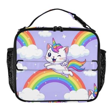Imagem de Joisal Lancheira fofa de gato, unicórnio, arco-íris, roxa, para mulheres, personalizada, para meninas, crianças, homens, lancheira para trabalho, floral, comida térmica, isolada para escola