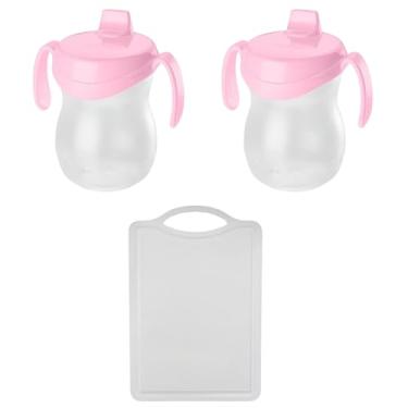 Imagem de Conjunto de 1 Tábua Branca Plástica de Corte para Alimentos + 2 Copo Infantil Atóxico de Plástico Rosa 310ml