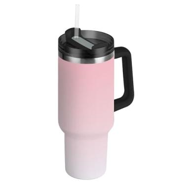 Imagem de Joisal Copos de aço inoxidável com tampa e canudo blush rosa Alice azul gradiente carros caneca de café bebida quente copo grande 850 g com alça garrafa de água isolada