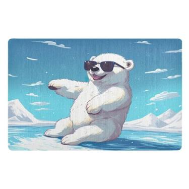 Imagem de Joisal Tapetes de entrada internos com desenho animado de urso polar para casa, resistente à sujeira, tapetes de boas-vindas para porta da frente 81 x 50 cm